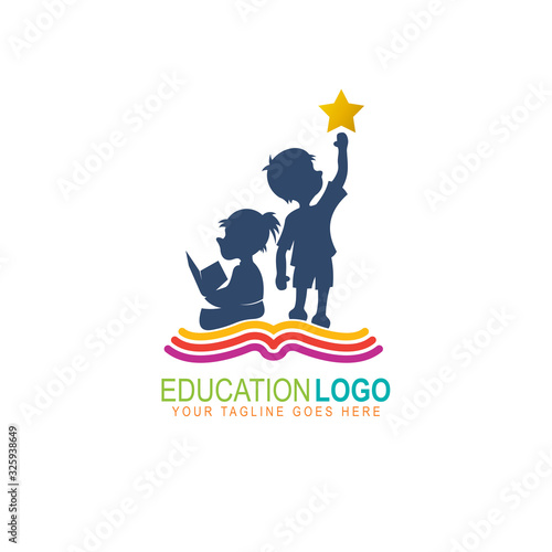 Education logo, Kids logos are reading books and learning