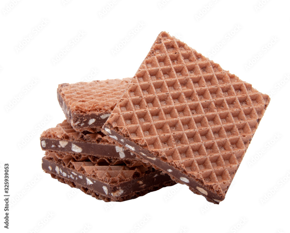 square waffle with chocolate snack isolated on the white square waffle with chocolate snack isolated on the white