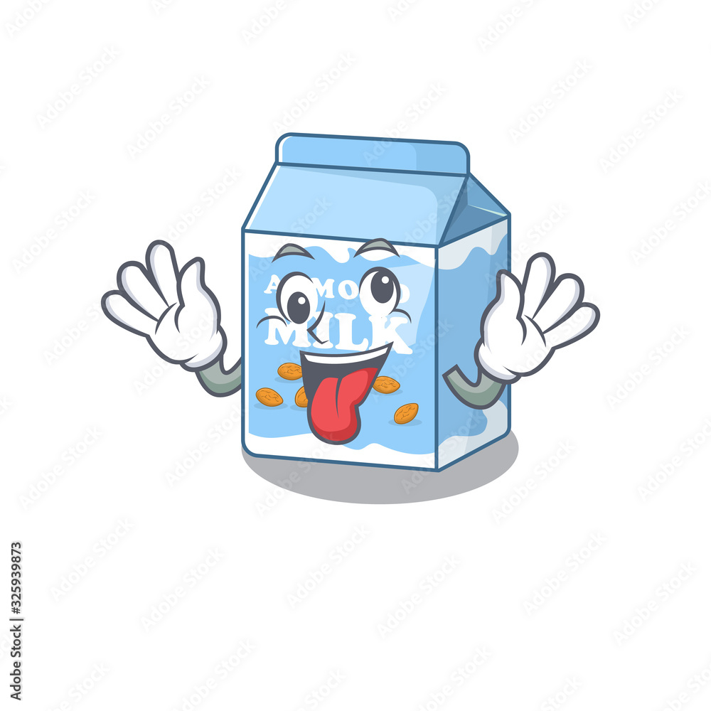 Cute sneaky almond milk Cartoon character with a crazy face Cute sneaky almond milk Cartoon character with a crazy face