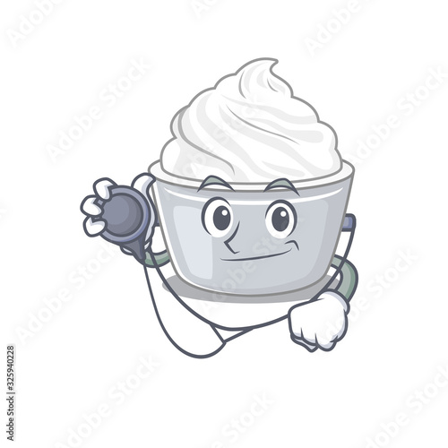 A mascot picture of sour cream cartoon as a Doctor with tools