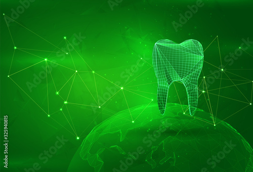 Object over a polygonal planet, on a green background. global data calculation