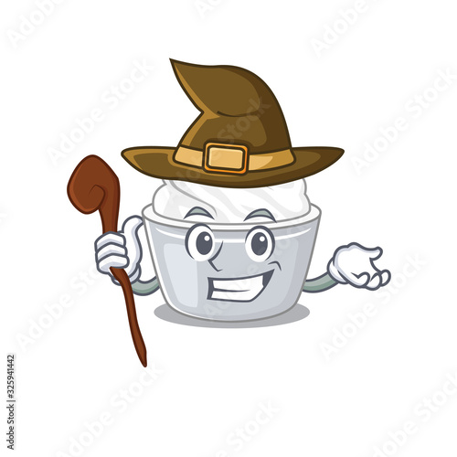 a mascot concept of sour cream performed as a witch