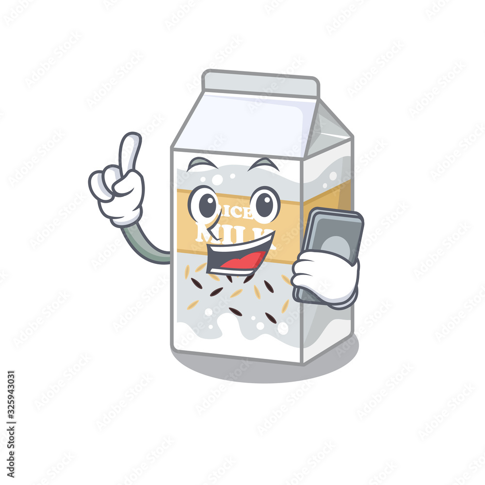 Rice milk Cartoon design style speaking on a phone Rice milk Cartoon design style speaking on a phone