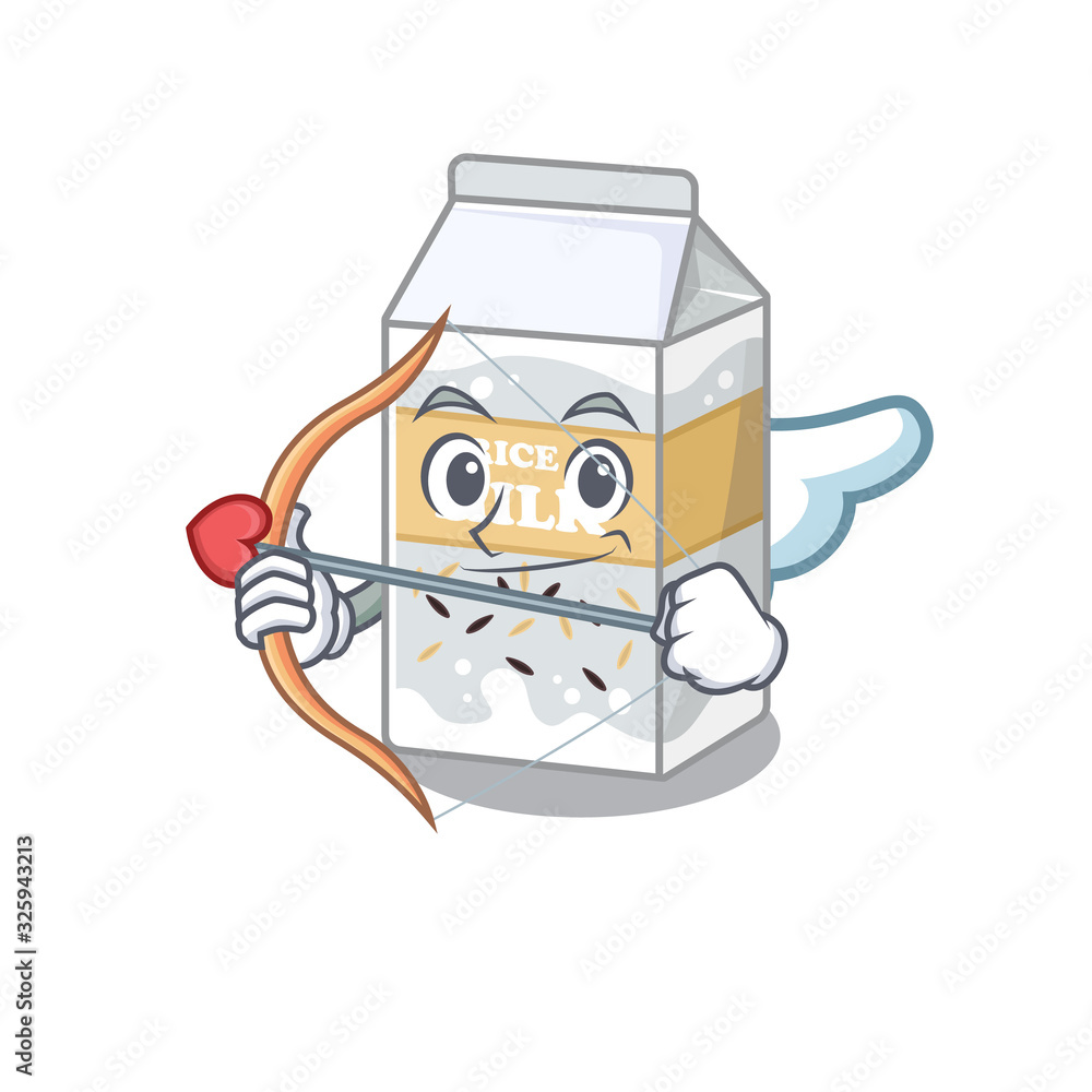 Sweet rice milk Cupid cartoon design with arrow and wings