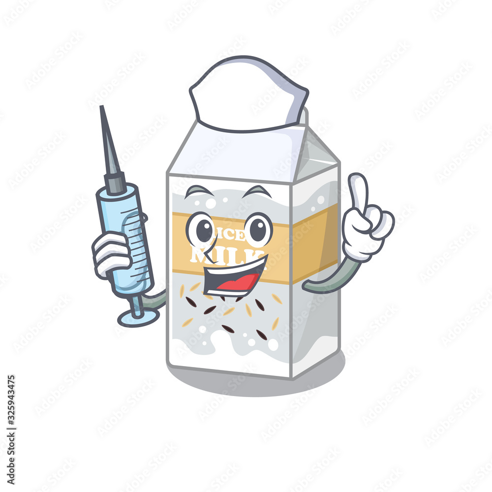 A rice milk hospitable Nurse character with a syringe A rice milk hospitable Nurse character with a syringe