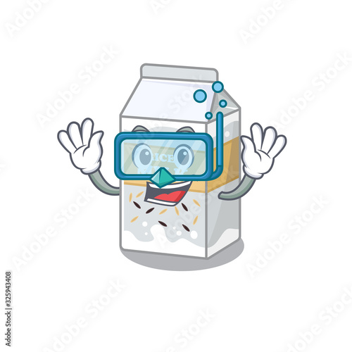 cartoon character of rice milk wearing Diving glasses