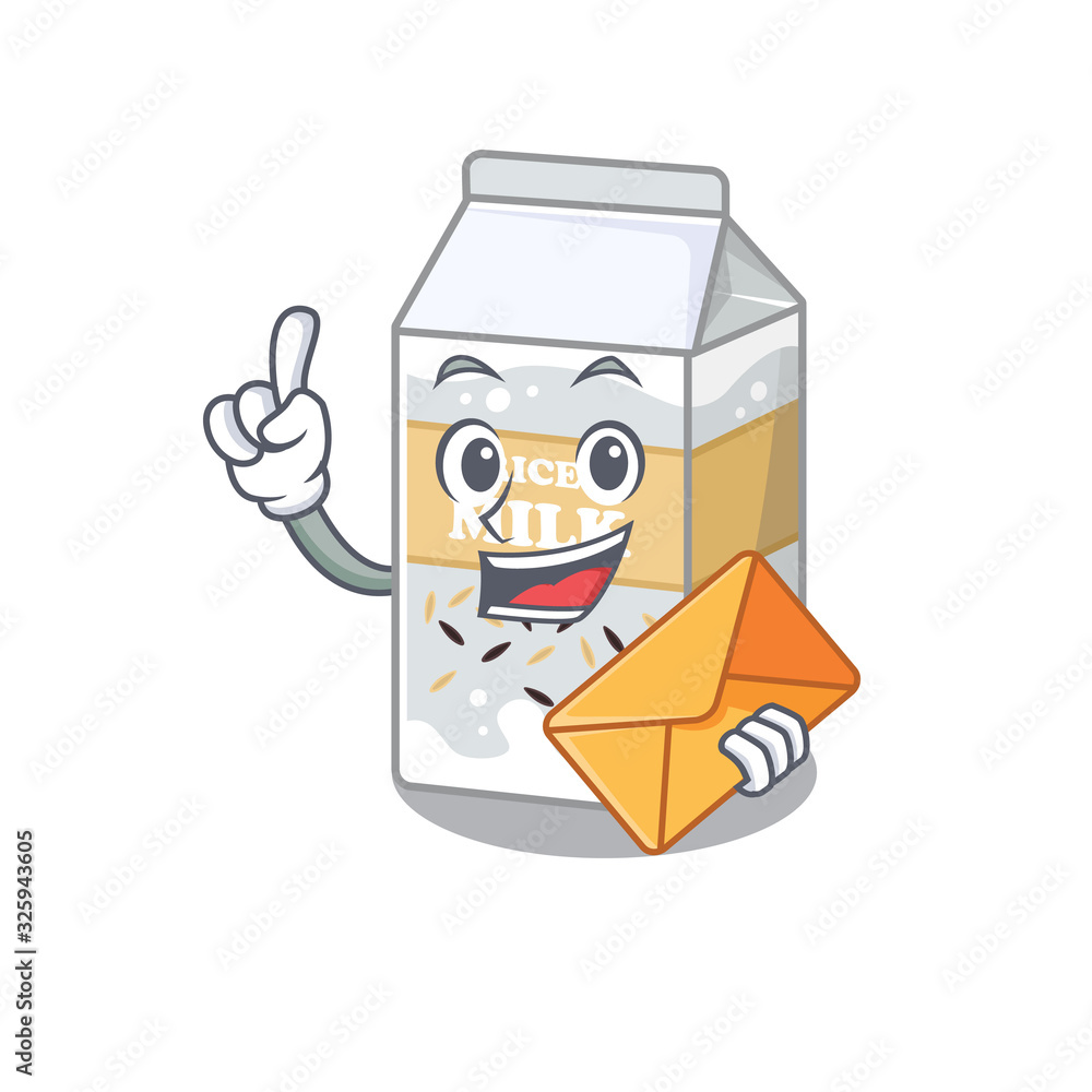 Happy face rice milk mascot design with envelope