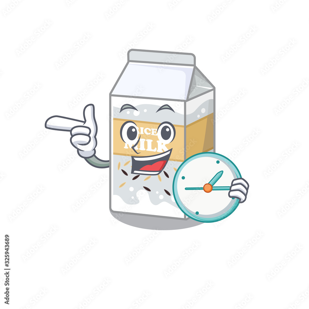 cartoon character concept rice milk having clock