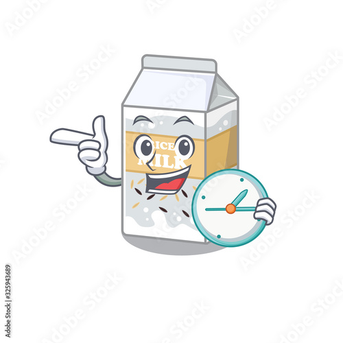 cartoon character concept rice milk having clock