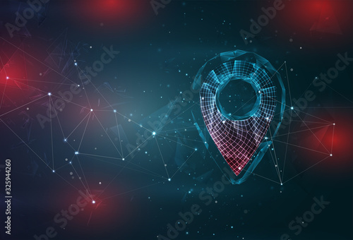 object on abstract gray blue background with red flashes