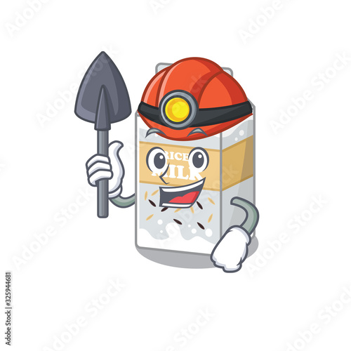 Cool clever Miner Rice milk cartoon character design