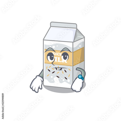 cartoon character design of Rice milk on a waiting gesture