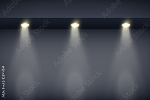 The border on black wall with spotlights. Modern Interior False Ceilings with Design for Kitchen and Living Room and Bedroom. Editable Background Vector illustration.