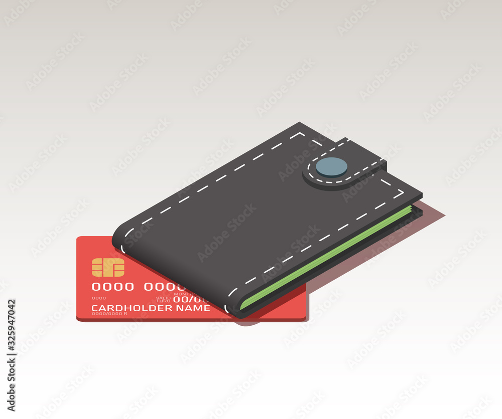 wallet and plastic credit card isometric icon isolated on white background Created For Mobile, Web, Decor, Print Products, Applications. design banner illustration wallet and plastic credit card isometric icon isolated on white background Created For Mobile, Web, Decor, Print Products, Applications. design banner illustration