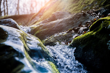 Keuken achterwand Bosrivier Stromend water over gladde rotsen  © Alex_RU