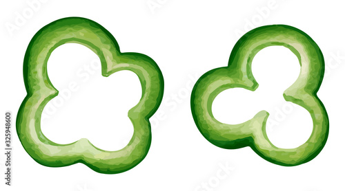 水彩風のスライスしたピーマンのイラスト