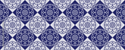 Tile border pattern vector seamless. Ceramic geometric ornament texture. Portuguese azulejos, sicily italian majolica, mexican talavera, spanish mosaic, moroccan, delft dutch motifs.