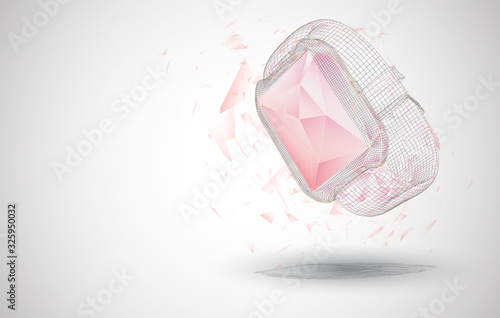 3d vector smart watch from polygons on a white background