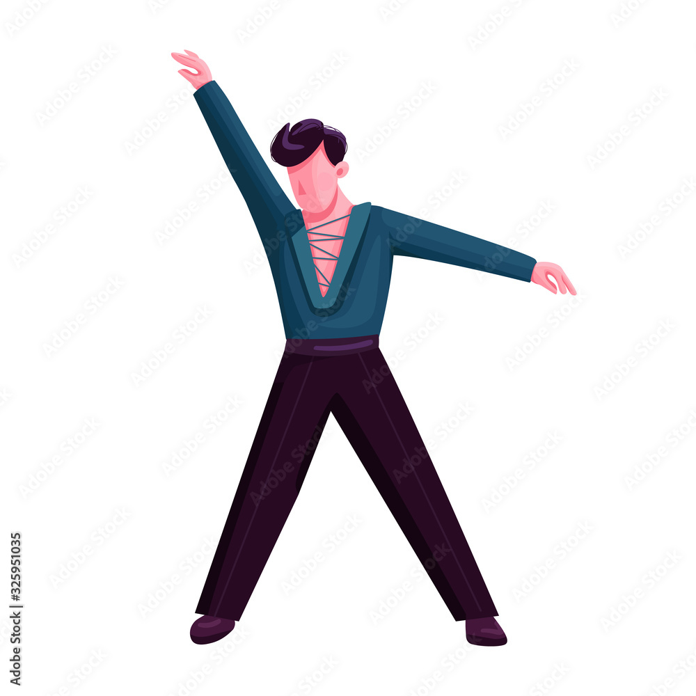 Fototapeta premium Ballroom male dancer flat color vector faceless character. Latino dance solo performer. Stylish man at retro disco party isolated cartoon illustration for web graphic design and animation