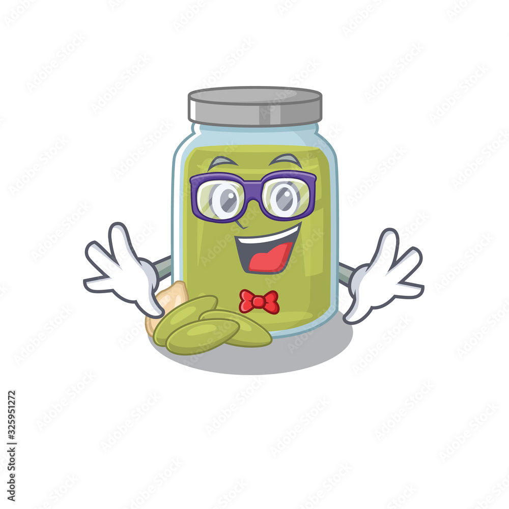 A cartoon concept of Geek pumpkin seed butter design A cartoon concept of Geek pumpkin seed butter design
