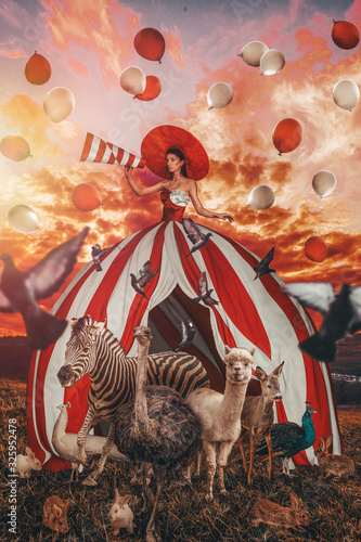 Woman in circus with animals photo
