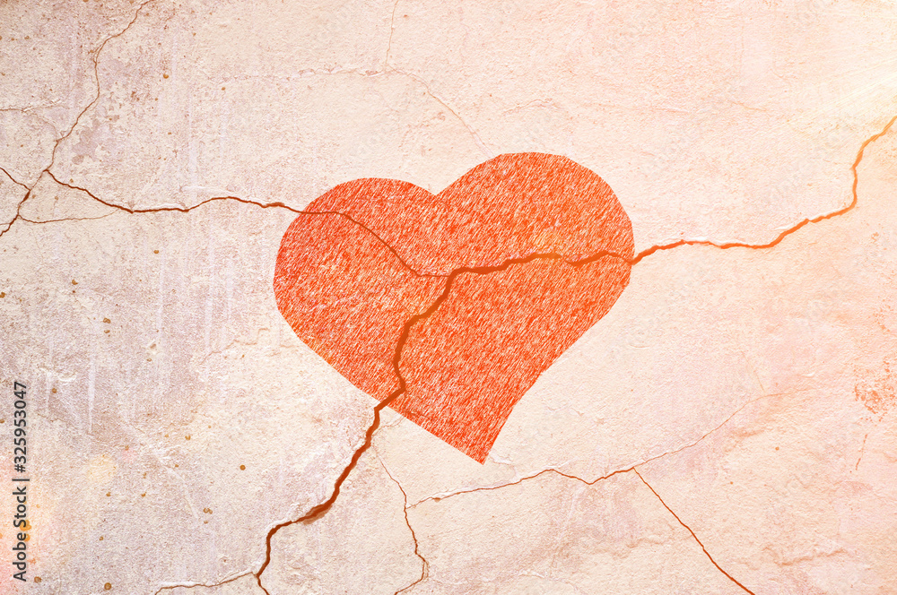 Crackles stone board, image of a red heart for Valentine`s day. L Crackles stone board, image of a red heart for Valentine`s day. L