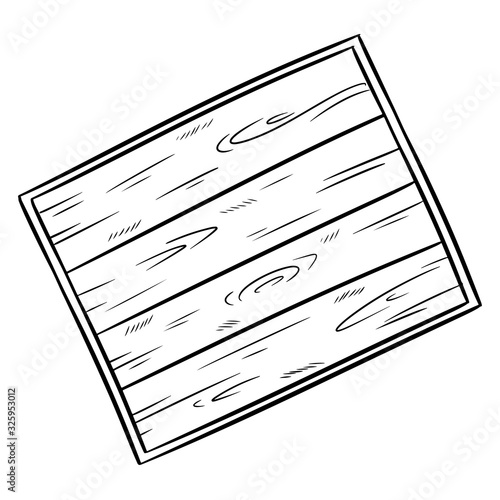 Decorative old wooden rustic tray doodle. Top view hand drawn tray silhouette. Vector image isolated on white background. Media highlights graphic symbol