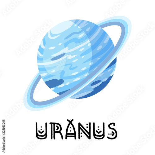 Stylized planet Uranus isolated cartoon vector image. Astronomic logo image. Media glyph icon