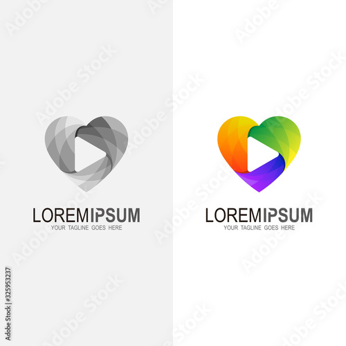 Play logo and love design combination, Audio icon, Music logo