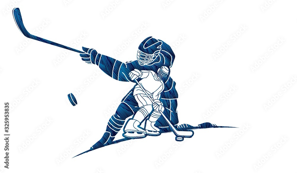 Obraz premium Group of Ice Hockey players action cartoon sport graphic vector