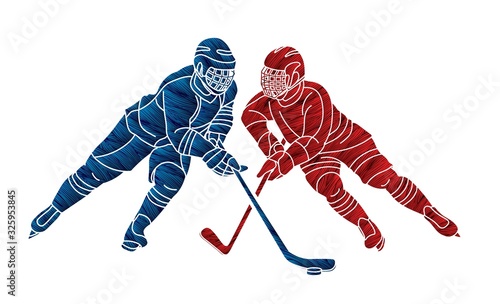 Group of Ice Hockey players action cartoon sport graphic vector