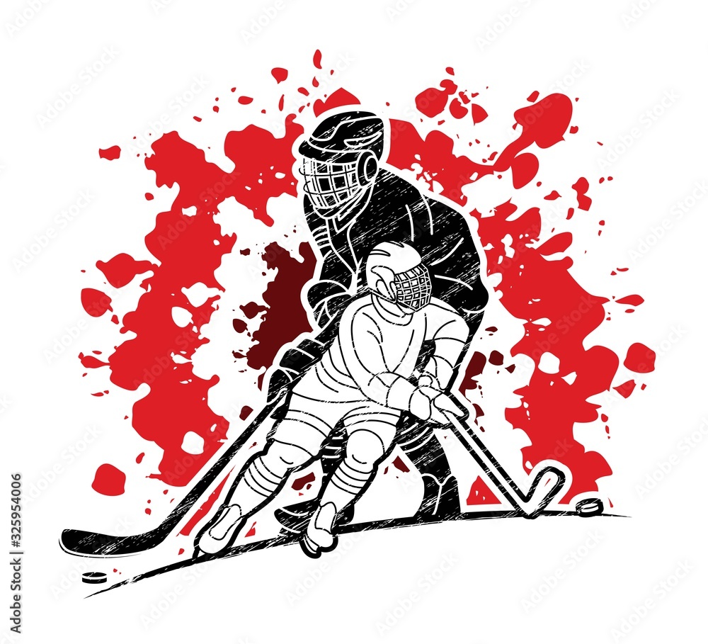 Fototapeta premium Group of Ice Hockey players action cartoon sport graphic vector