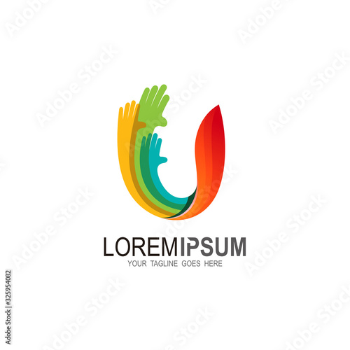 U logo and hand design combination, Charity icon
