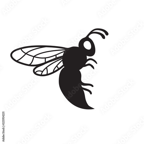 The bee silhouette icon is black on a white isolated background. Vector image