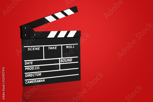 Fényképezés Blank Film clapper board or movie clapper cinema board , Slate film on red background