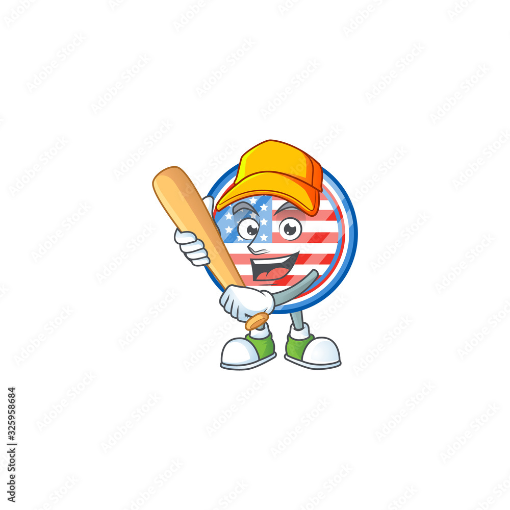 An active healthy circle badges USA mascot design style playing baseball