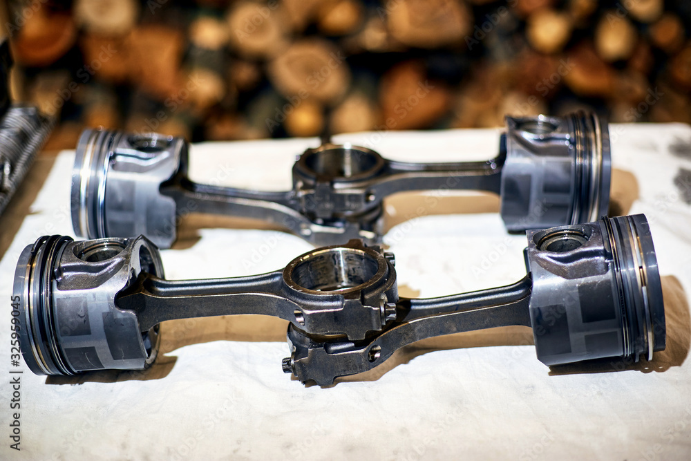 Automotive four-cylinder engine water cooling during repair. Automotive four-cylinder engine water cooling during repair.