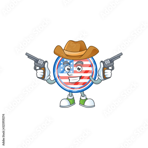 The brave of circle badges USA Cowboy cartoon character holding guns