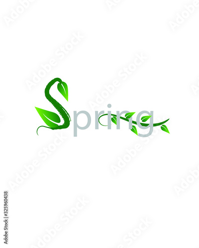 Spring concept, vector background with green leaves