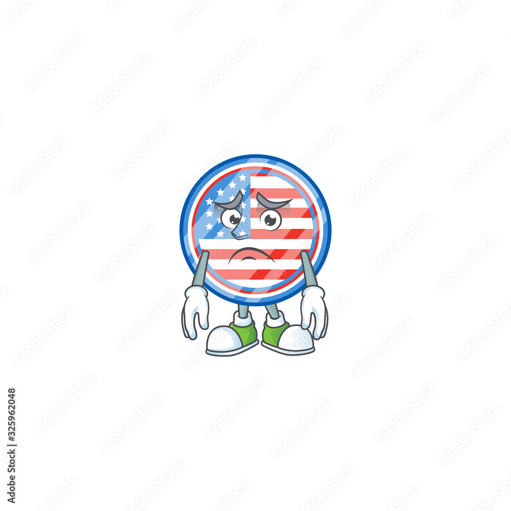 Cartoon character of a circle badges USA having an afraid face Cartoon character of a circle badges USA having an afraid face
