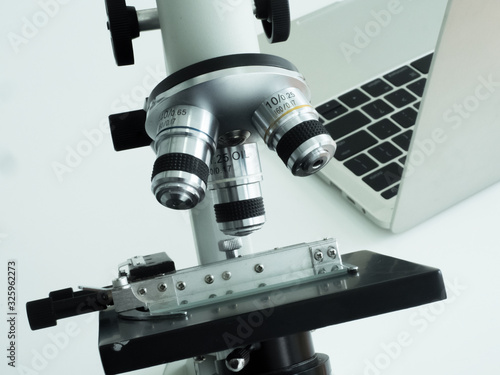 Laboratory or lab have microscope and computer nitebook laptop protect about test research education medicine and medical pm2.5,corona,colona,corvid19,pm2.5,h5n1,dust,disease dust and bacteria virus