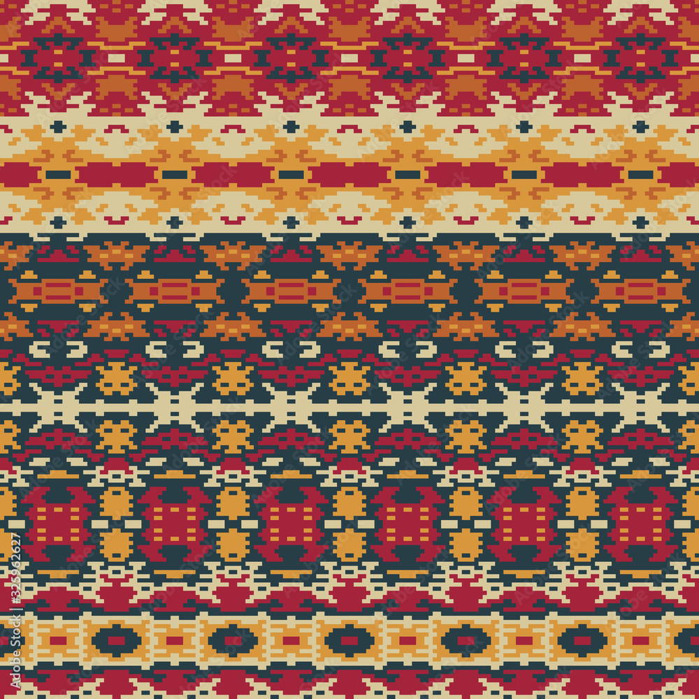Ethnic pattern. Boho seamless background. Pixel complex ornament. Tribal vector design. Ethnic pattern. Boho seamless background. Pixel complex ornament. Tribal vector design.