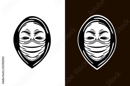 Anonymous in protection antiviral mask and black hoodie vector illustration
