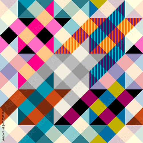 Classic Hounds-tooth pattern in a patchwork collage style.