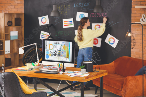 Workplace of female interio...