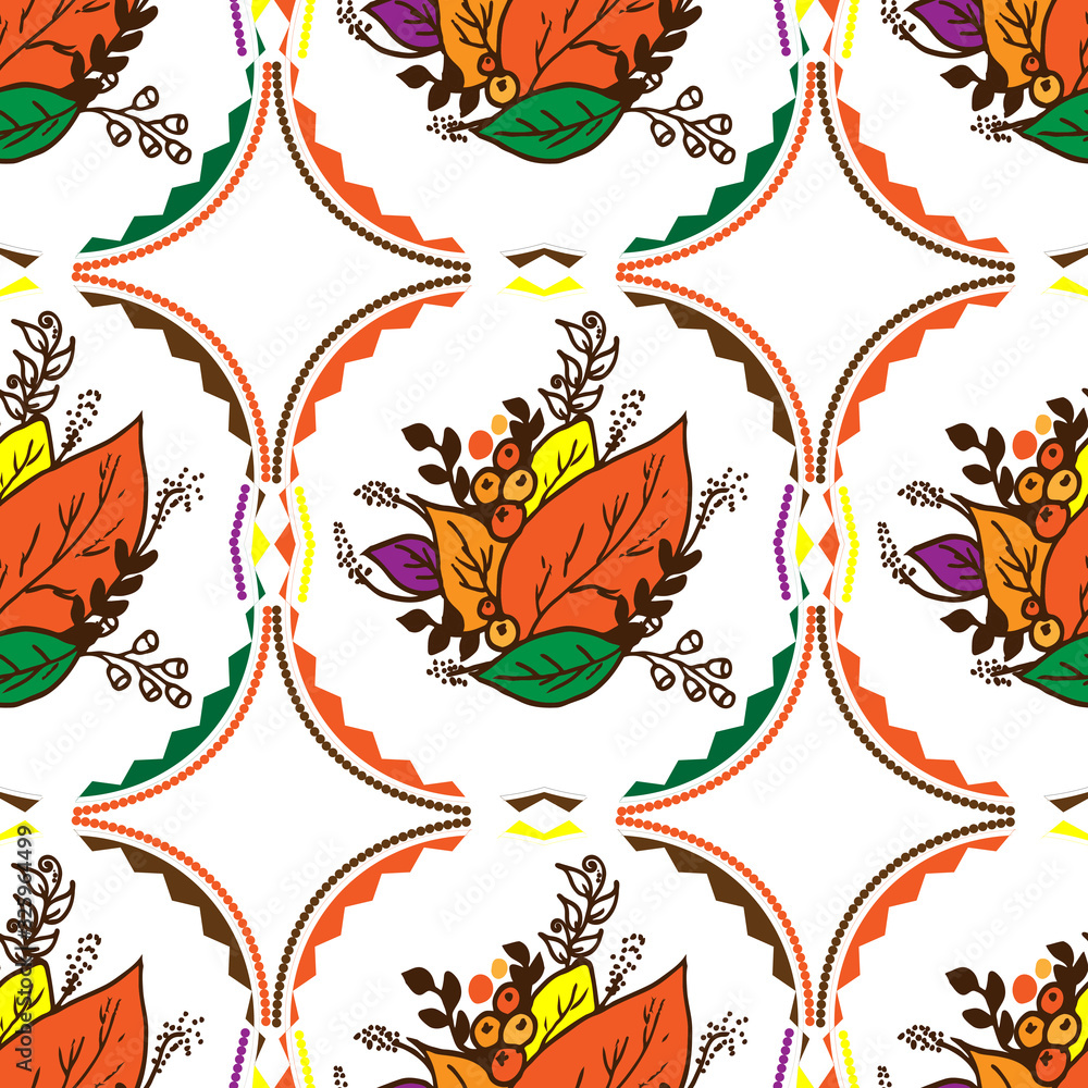 Hand drawn floral winter seamless pattern with leaf and branches and berries. Vector illustration background .You can use any background.