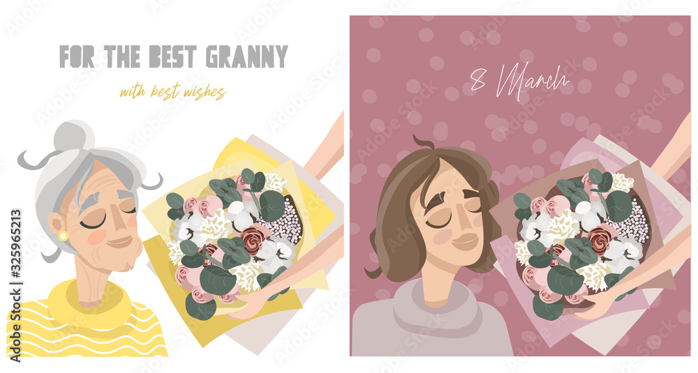 Set of cute festive vector illustrations for women
