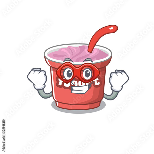 A cartoon concept of yogurt performed as a Super hero