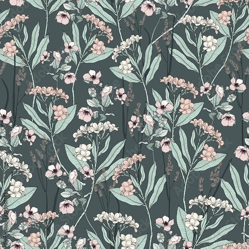 Seamless floral pattern with oleander. Decorative floral background for surface design