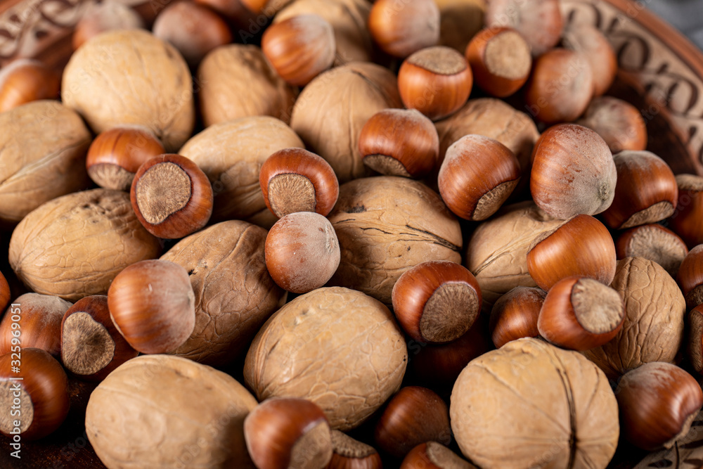 Selection of nuts and walnuts Selection of nuts and walnuts